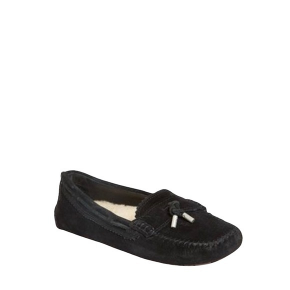 UGG Roni Black Suede‎ Leather Slip On Slippers Moccasins Casual Shoes
